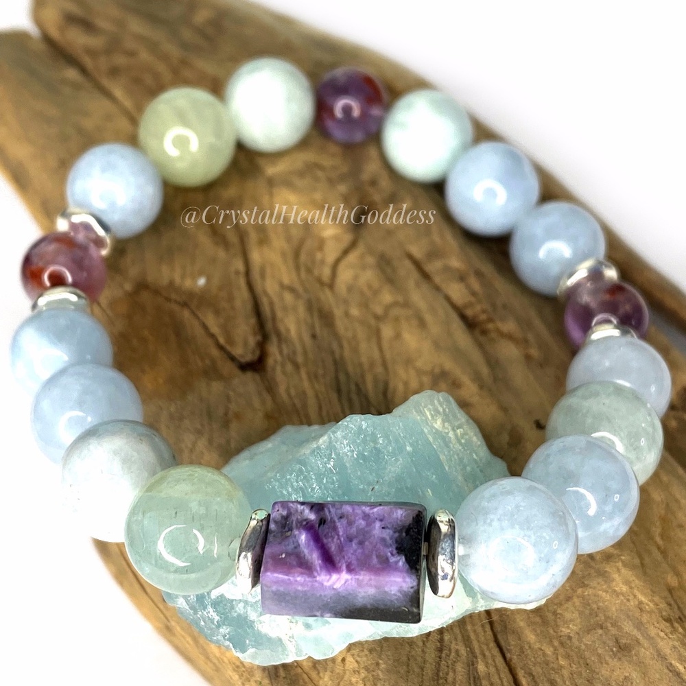 Aquamarine Cacoxenite Charoite Bracelet